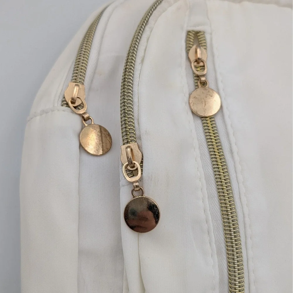 Mini White Nylon Backpack Gold Hardware Small Travel Rucksack Minimalist Bag